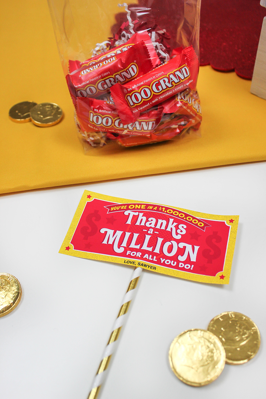 Thanks a Million 100 Grand candy bar teacher gift idea - Just Add Confetti